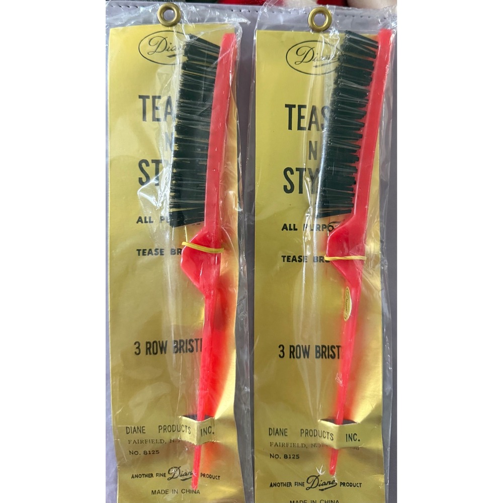 2 Diane Tease N Style Brushes 3 Row Bristle Red Volumizing No 8125 Vintage